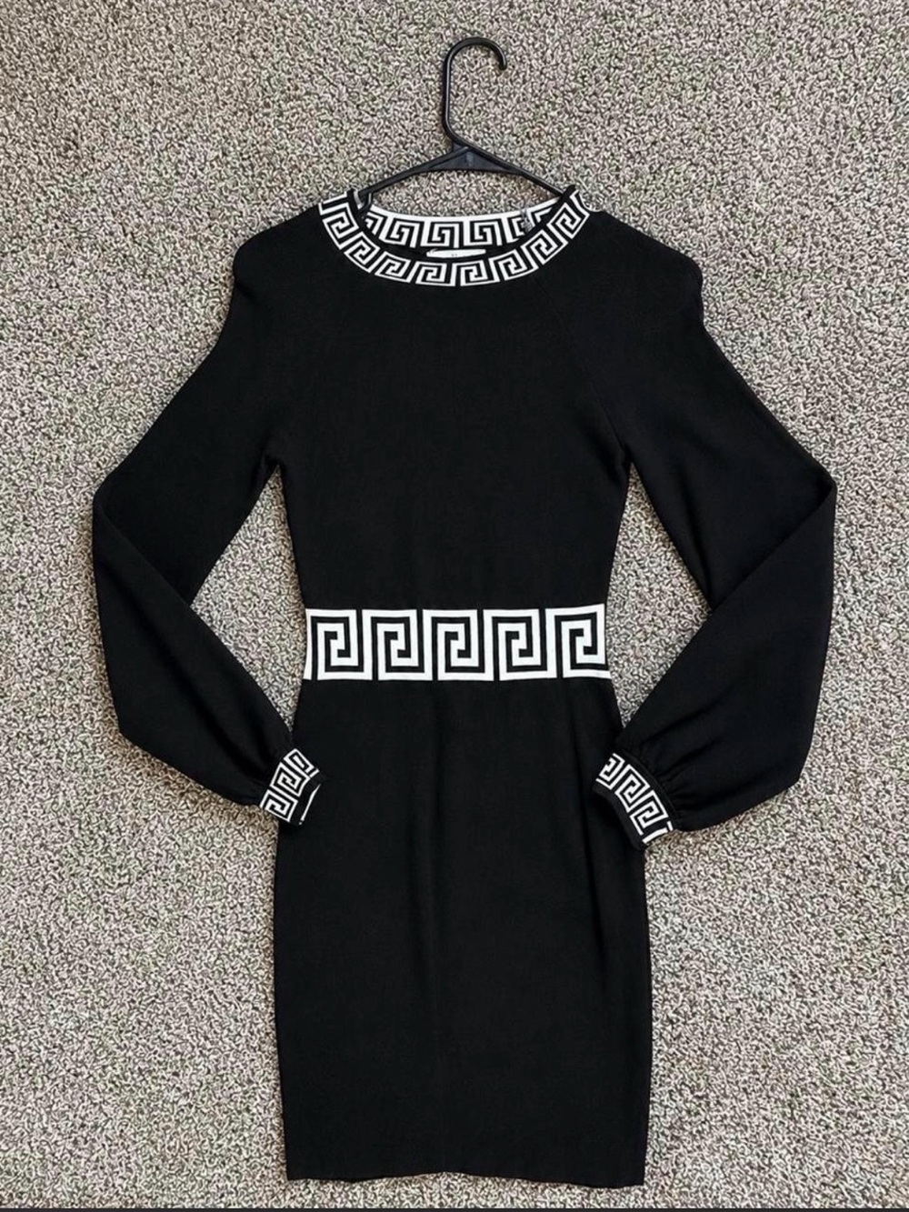 Love Always by FCT Black Greek Key Long Sleeve Knit Sweater Dress M